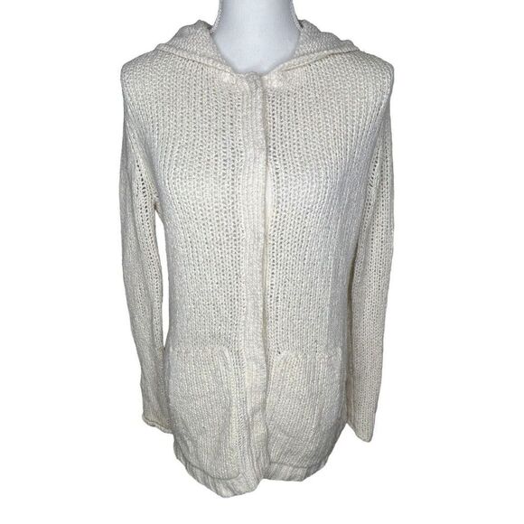 ATM Anthony Thomas Melillo Sweater Jacket Women’s Small Cream Open Knit Hooded - Picture 2 of 6